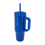 Tazza termica con cannuccia in silicone e coperchio antispruzzo 900ml color blu reale vista con logo stampato 2