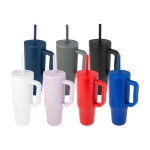 Tazza termica con cannuccia in silicone e coperchio antispruzzo 900ml color blu reale seconda vista in vari colori