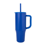 Tazza termica con cannuccia in silicone e coperchio antispruzzo 900ml color blu reale vista laterale