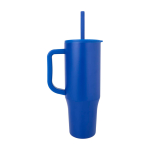 Tazza termica con cannuccia in silicone e coperchio antispruzzo 900ml color blu reale seconda vista con laterale