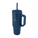 Tazza termica con cannuccia in silicone e coperchio antispruzzo 900ml color blu mare vista con logo stampato 2