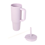 Tazza termica con cannuccia in silicone e coperchio antispruzzo 900ml color lilla seconda vista