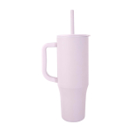 Tazza termica con cannuccia in silicone e coperchio antispruzzo 900ml color lilla seconda vista con laterale