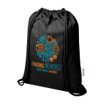 Zaino a sacca in cotone riciclato e RPET 5L 140 g/m2 color nero vista con stampa serigrafica