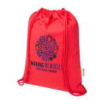 Zaino a sacca in cotone riciclato e RPET 5L 140 g/m2 color rosso vista con stampa serigrafica