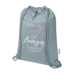 Zaino a sacca in cotone riciclato e RPET 5L 140 g/m2 color grigio vista con stampa serigrafica