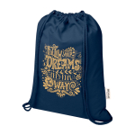 Zaino a sacca in cotone riciclato e RPET 5L 140 g/m2 color blu mare vista con stampa serigrafica