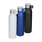 Borraccia in acciaio inox riciclato con manico rotondo 650ml color nero seconda vista in vari colori
