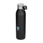 Borraccia in acciaio inox riciclato con manico rotondo 650ml color nero vista con stampa tampografica