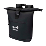 Zaino arrotolabile in pelle sintetica impermeabile per PC 15” color nero vista con stampa in transfer