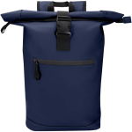 Zaino arrotolabile in pelle sintetica impermeabile per PC 15” color blu mare seconda vista frontale
