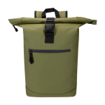 Zaino arrotolabile in pelle sintetica impermeabile per PC 15” color verde scuro seconda vista frontale