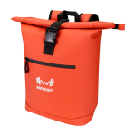 Zaino arrotolabile in pelle sintetica impermeabile per PC 15” color rosa salmone vista con stampa in transfer