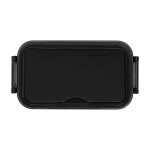 Portavivande in plastica con posate abbinate e ampio scomparto color nero seconda vista frontale