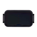 Portavivande in plastica con posate abbinate e ampio scomparto color blu seconda vista frontale