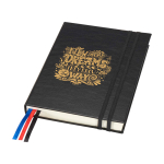 Quaderno a copertina rigida in plastica riciclata con agenda A5 color nero vista con stampa serigrafica