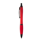 Penna in plastica riciclata con dettagli neri inchiostro nero color rosso vista laterale