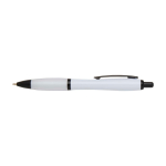 Penna in plastica riciclata con dettagli neri inchiostro nero color bianco seconda vista frontale