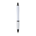 Penna in plastica riciclata con dettagli neri inchiostro nero color bianco seconda vista posteriore