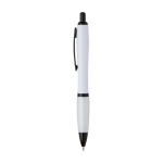 Penna in plastica riciclata con dettagli neri inchiostro nero color bianco vista laterale