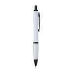 Penna in plastica riciclata con dettagli neri inchiostro nero color bianco seconda vista con laterale
