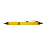 Penna in plastica riciclata con dettagli neri inchiostro nero color giallo seconda vista frontale
