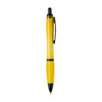 Penna in plastica riciclata con dettagli neri inchiostro nero color giallo seconda vista con laterale