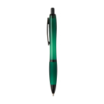 Penna in plastica riciclata con dettagli neri inchiostro nero color verde vista laterale