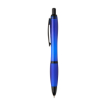 Penna in plastica riciclata con dettagli neri inchiostro nero color blu reale vista laterale