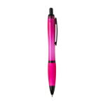 Penna in plastica riciclata con dettagli neri inchiostro nero color fucsia seconda vista con laterale