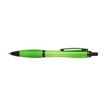 Penna in plastica riciclata con dettagli neri inchiostro nero color lime seconda vista frontale