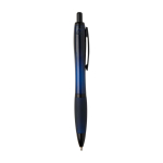 Penna in plastica riciclata con dettagli neri inchiostro nero color blu mare seconda vista con laterale