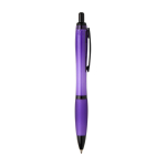 Penna in plastica riciclata con dettagli neri inchiostro nero color viola seconda vista con laterale