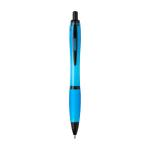 Penna in plastica riciclata con dettagli neri inchiostro nero color azzurro pastello