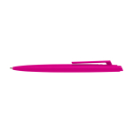 Penna in plastica riciclata design minimalista inchiostro blu color fucsia seconda vista frontale