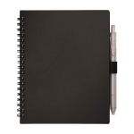 Block notes in plastica riciclata con penna e supporto inchiostro blu color nero seconda vista frontale