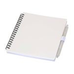 Block notes in plastica riciclata con penna e supporto inchiostro blu color bianco