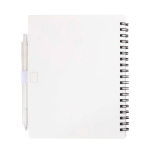 Block notes in plastica riciclata con penna e supporto inchiostro blu color bianco seconda vista posteriore