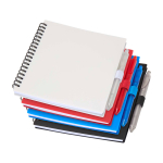 Block notes in plastica riciclata con penna e supporto inchiostro blu color bianco seconda vista in vari colori