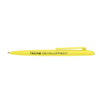 Penna in plastica riciclata design minimalista inchiostro nero color giallo vista con stampa tampografica