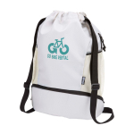 Sacca sportiva in tessuto riciclato impermeabile scomparto scarpe 18l color sabbia vista con stampa in transfer