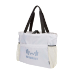 Borsa yoga in tessuto ripstop riciclato e impermeabile 18 l color sabbia vista con stampa in transfer