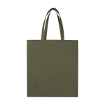 Borsa per la spesa in non woven riciclato e durevole con soffietto color verde scuro seconda vista frontale