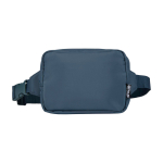 Borsa a tracolla da viaggio in poliestere riciclato con scomparto 1l color azzurro ciano seconda vista frontale