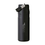 Borraccia in acciaio inox riciclato con tappo ribaltabile e cannuccia 700ml Stanley IceFlow™ 2.0 color nero vista con logo stampato 2