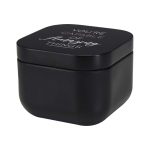 Candela profumata alla vaniglia in latta quadrata 50g color nero vista con stampa tampografica