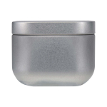 Candela profumata alla vaniglia in latta quadrata 50g color argento opaco seconda vista frontale