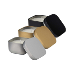 Candela profumata alla vaniglia in latta quadrata 50g color oro seconda vista in vari colori