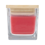Candela aromatica in barattolo di vetro con coperchio in bambù 40g color rosso seconda vista frontale