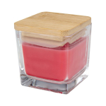 Candela aromatica in barattolo di vetro con coperchio in bambù 40g color rosso seconda vista